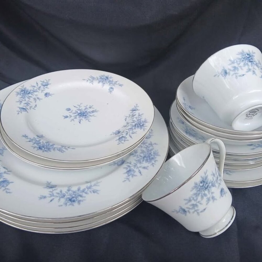 Crown Empire Duchess fine china set. This pattern features a blue floral design